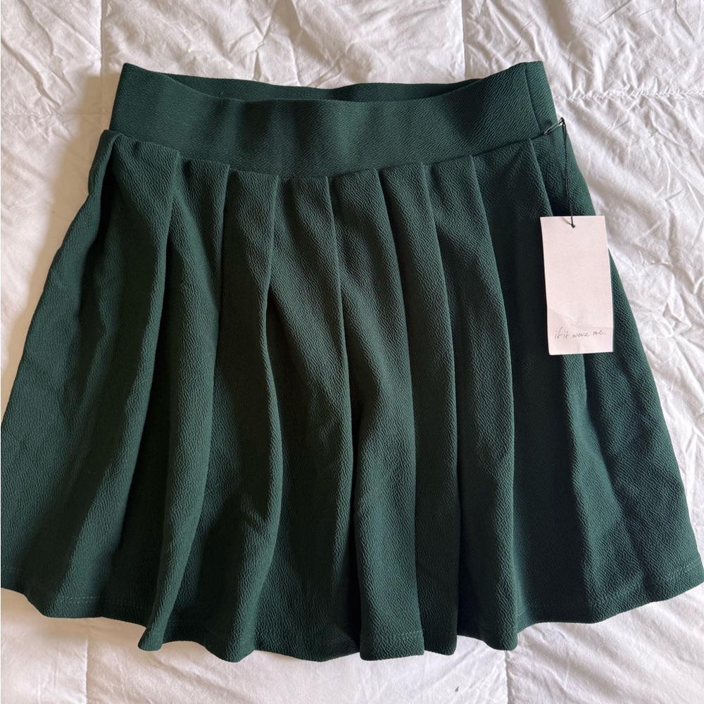 Deep Green Pleated Mini Skirt